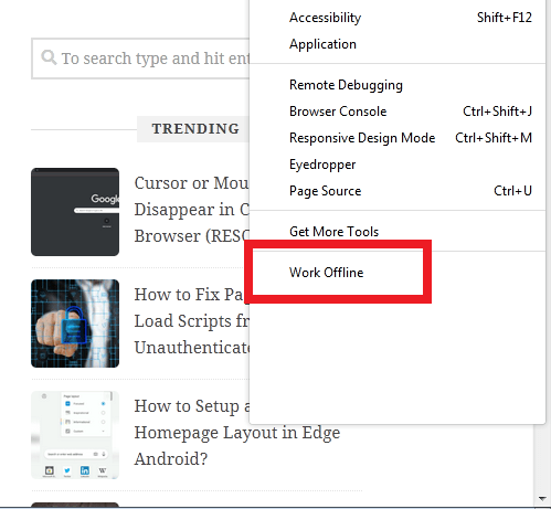 Work Offline Mode in Firefox Computer Browser